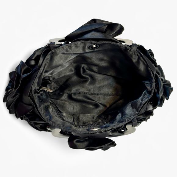 Vintage Mad by Design Black Silk Rose Handbag Glam Evening Purse Horn Handles - Picture 4 of 13